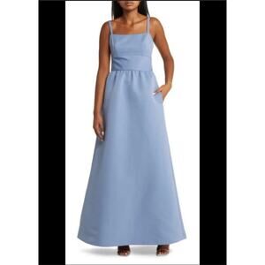 AMSALE FAILLE SLEEVELESS SQUARE NECK DUSK (STEEL BLUE) Maxi GOWN sz 8